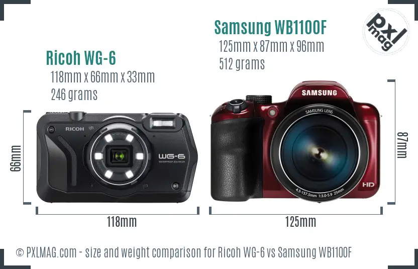 Ricoh WG-6 vs Samsung WB1100F size comparison