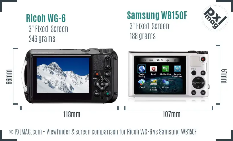 Ricoh WG-6 vs Samsung WB150F Screen and Viewfinder comparison