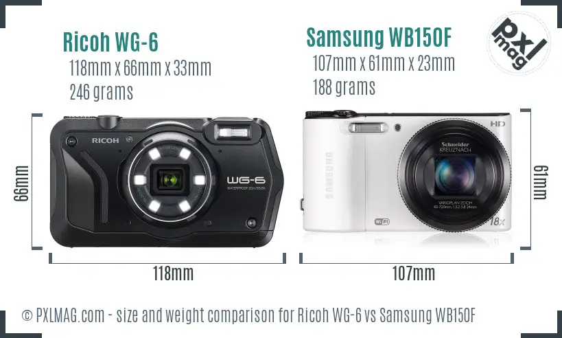 Ricoh WG-6 vs Samsung WB150F size comparison