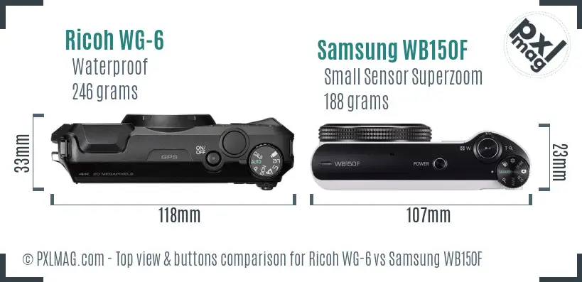 Ricoh WG-6 vs Samsung WB150F top view buttons comparison