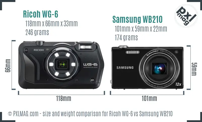 Ricoh WG-6 vs Samsung WB210 size comparison