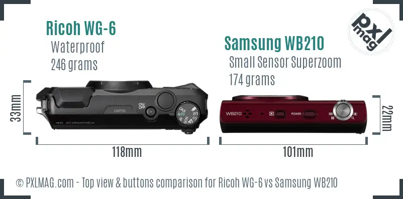 Ricoh WG-6 vs Samsung WB210 top view buttons comparison