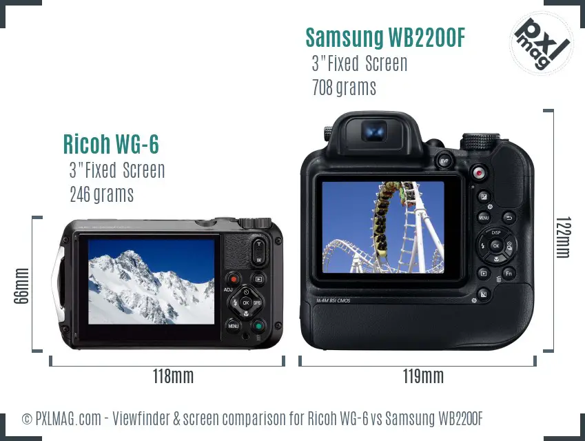 Ricoh WG-6 vs Samsung WB2200F Screen and Viewfinder comparison