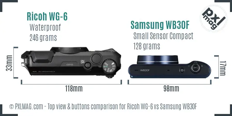 Ricoh WG-6 vs Samsung WB30F top view buttons comparison