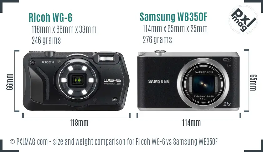 Ricoh WG-6 vs Samsung WB350F size comparison