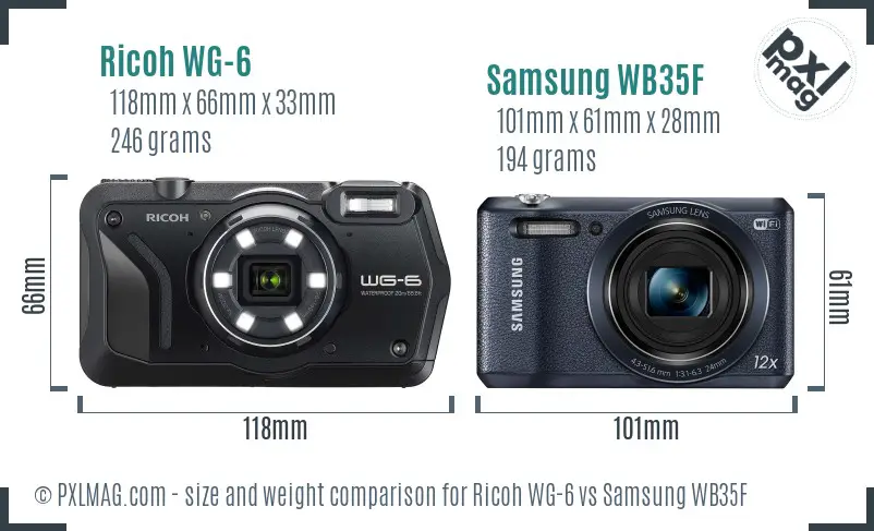 Ricoh WG-6 vs Samsung WB35F size comparison
