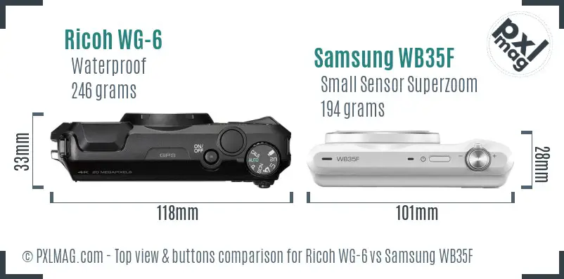 Ricoh WG-6 vs Samsung WB35F top view buttons comparison