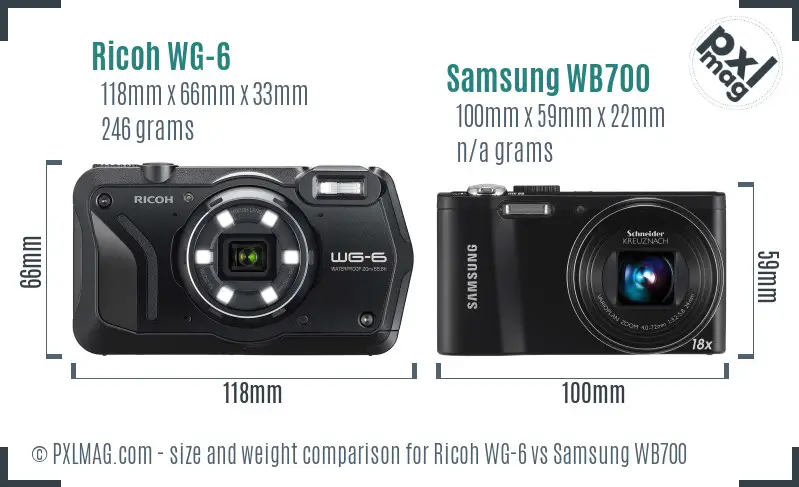 Ricoh WG-6 vs Samsung WB700 size comparison