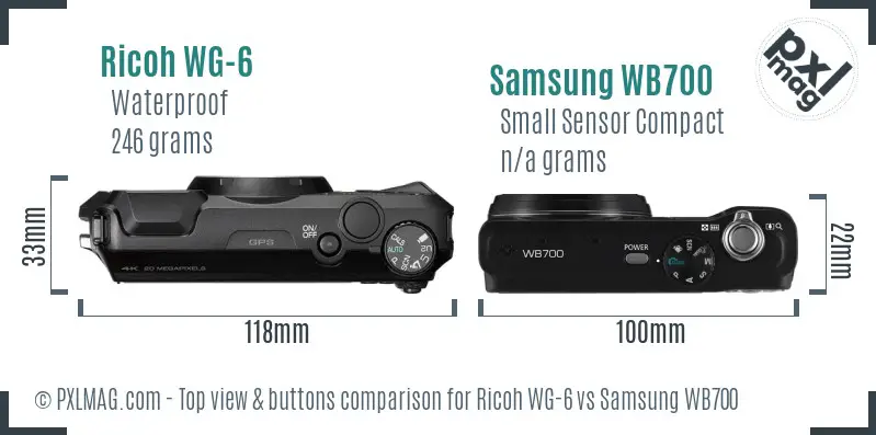 Ricoh WG-6 vs Samsung WB700 top view buttons comparison