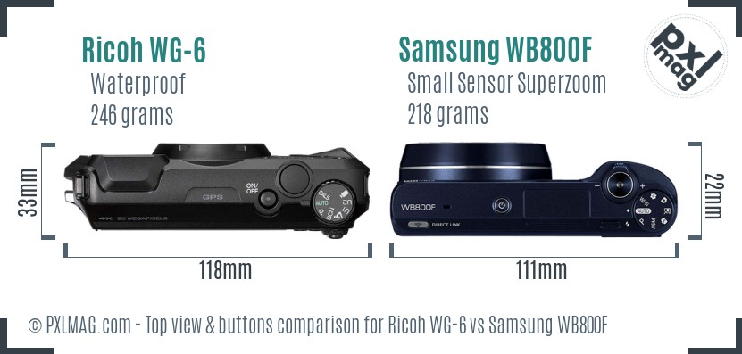 Ricoh WG-6 vs Samsung WB800F top view buttons comparison