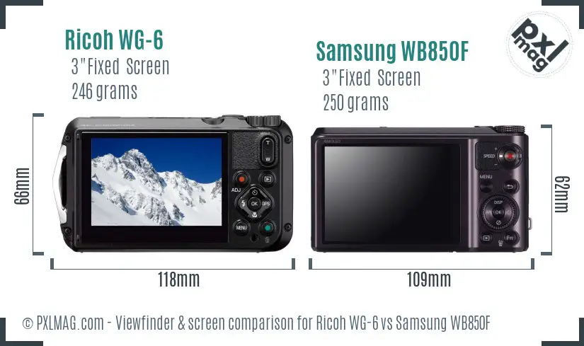 Ricoh WG-6 vs Samsung WB850F Screen and Viewfinder comparison