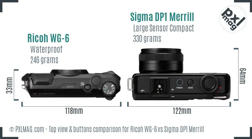 Ricoh WG-6 vs Sigma DP1 Merrill top view buttons comparison