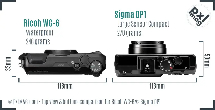Ricoh WG-6 vs Sigma DP1 top view buttons comparison