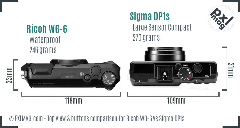 Ricoh WG-6 vs Sigma DP1s top view buttons comparison