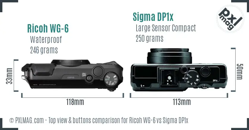 Ricoh WG-6 vs Sigma DP1x top view buttons comparison