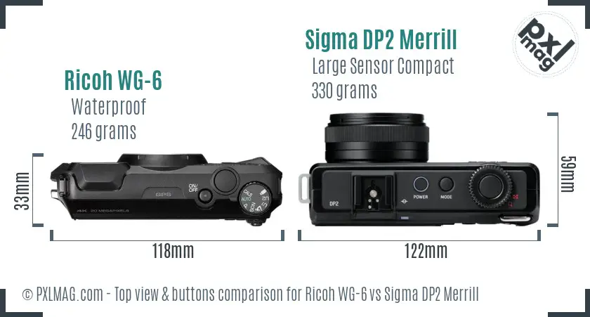Ricoh WG-6 vs Sigma DP2 Merrill top view buttons comparison