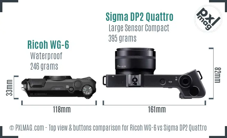 Ricoh WG-6 vs Sigma DP2 Quattro top view buttons comparison