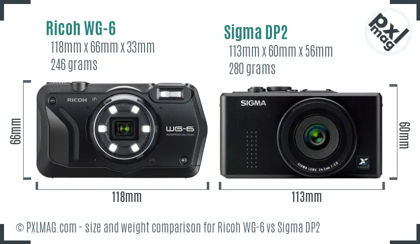 Ricoh WG-6 vs Sigma DP2 size comparison