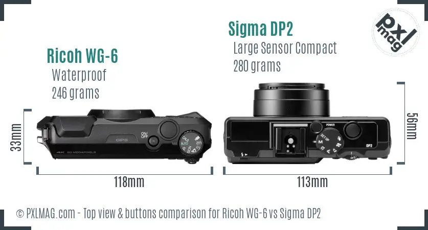 Ricoh WG-6 vs Sigma DP2 top view buttons comparison