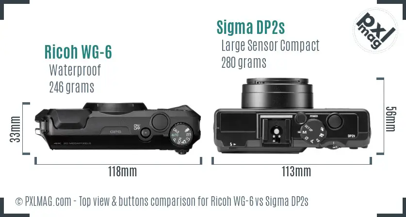 Ricoh WG-6 vs Sigma DP2s top view buttons comparison