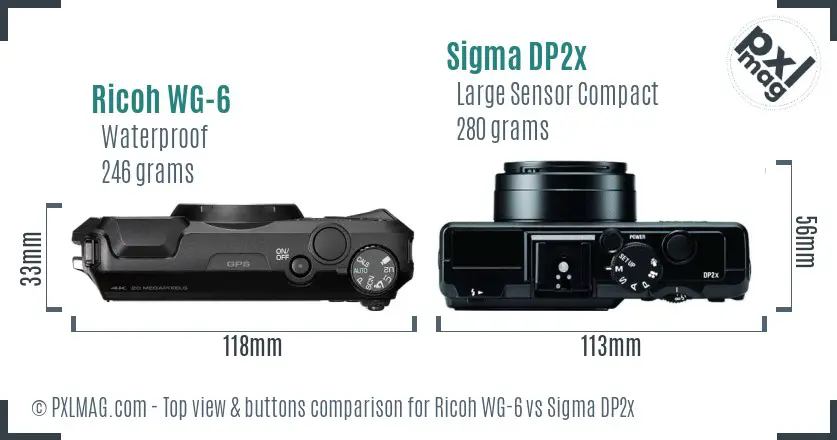 Ricoh WG-6 vs Sigma DP2x top view buttons comparison