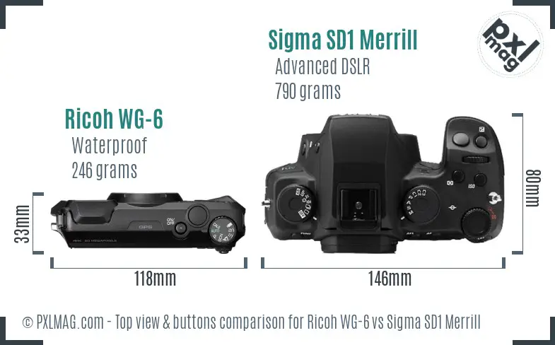Ricoh WG-6 vs Sigma SD1 Merrill top view buttons comparison