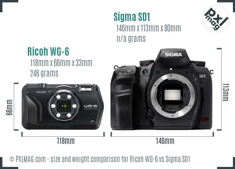 Ricoh WG-6 vs Sigma SD1 size comparison