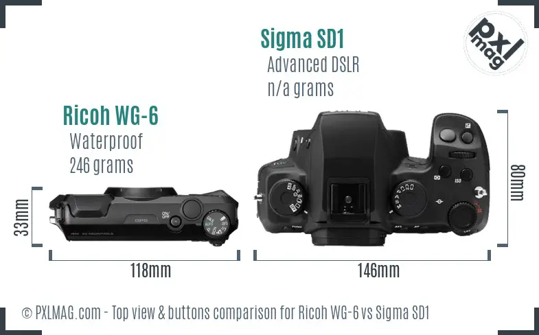 Ricoh WG-6 vs Sigma SD1 top view buttons comparison