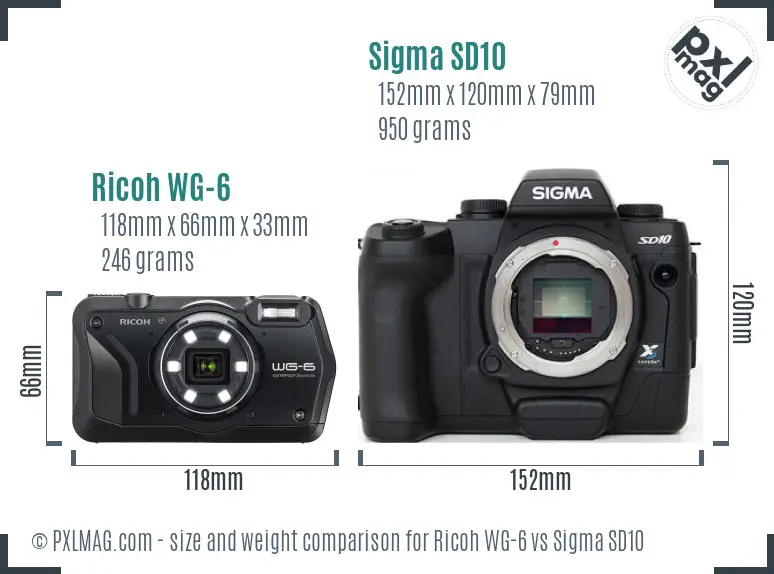 Ricoh WG-6 vs Sigma SD10 size comparison