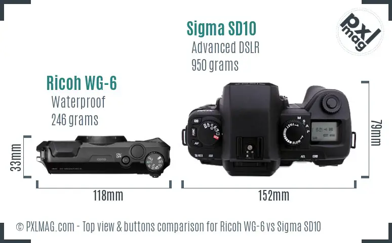 Ricoh WG-6 vs Sigma SD10 top view buttons comparison