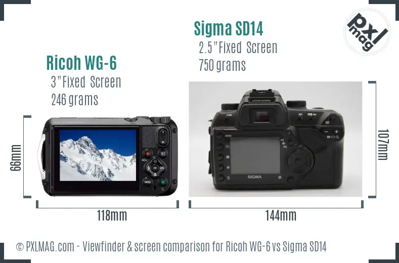 Ricoh WG-6 vs Sigma SD14 Screen and Viewfinder comparison