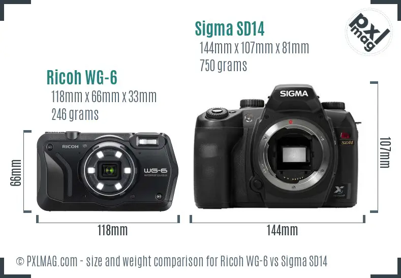 Ricoh WG-6 vs Sigma SD14 size comparison