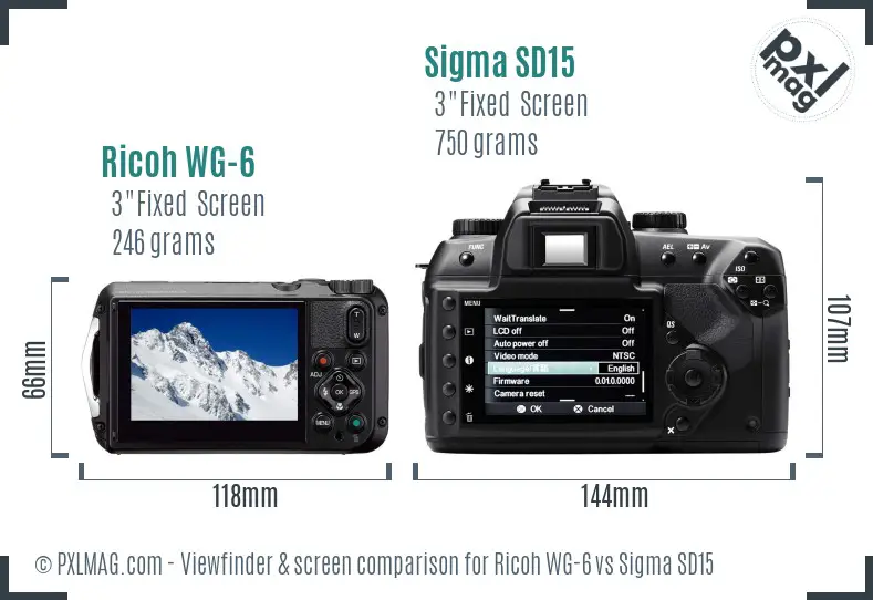 Ricoh WG-6 vs Sigma SD15 Screen and Viewfinder comparison