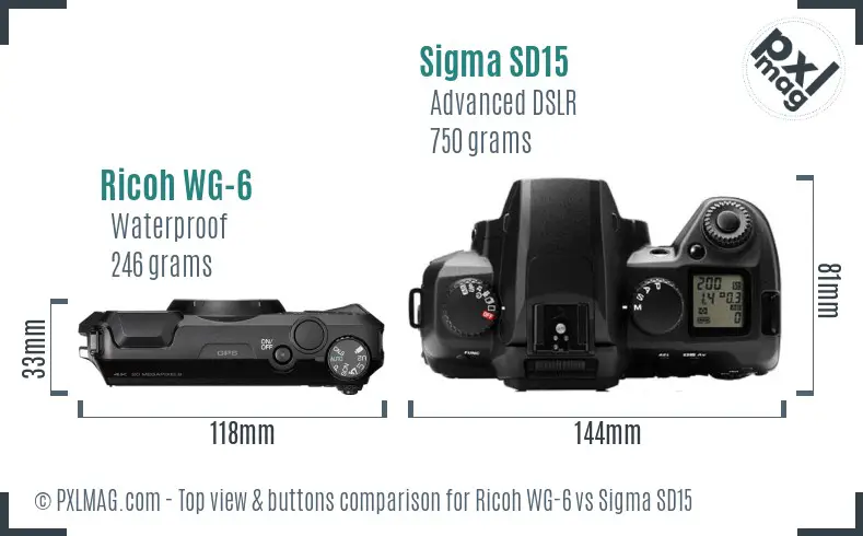 Ricoh WG-6 vs Sigma SD15 top view buttons comparison