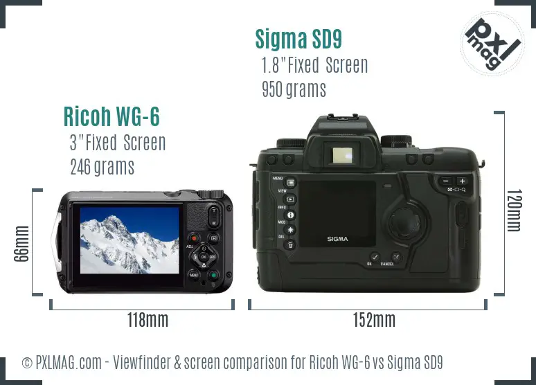 Ricoh WG-6 vs Sigma SD9 Screen and Viewfinder comparison