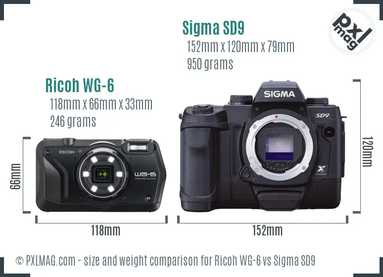 Ricoh WG-6 vs Sigma SD9 size comparison