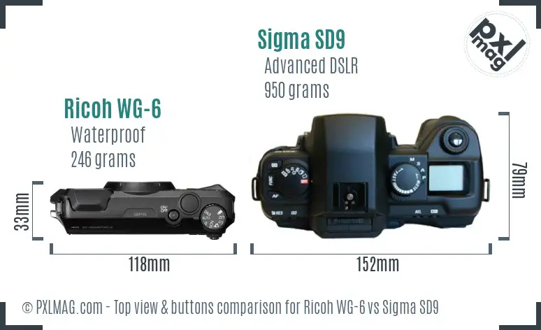 Ricoh WG-6 vs Sigma SD9 top view buttons comparison