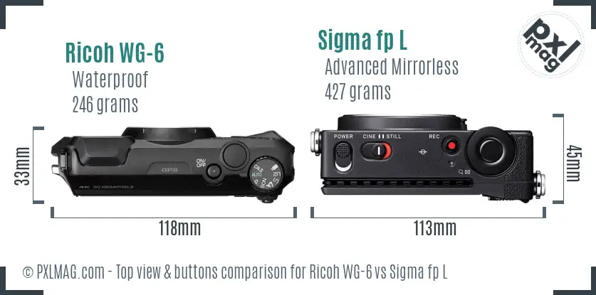 Ricoh WG-6 vs Sigma fp L top view buttons comparison