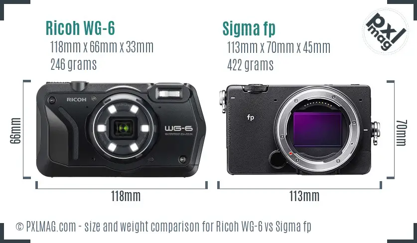 Ricoh WG-6 vs Sigma fp size comparison
