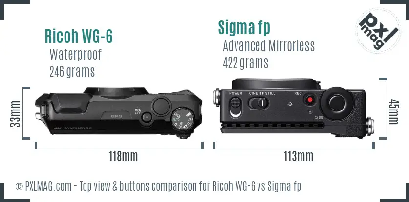 Ricoh WG-6 vs Sigma fp top view buttons comparison