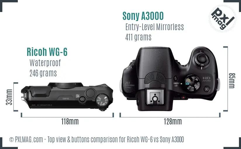 Ricoh WG-6 vs Sony A3000 top view buttons comparison