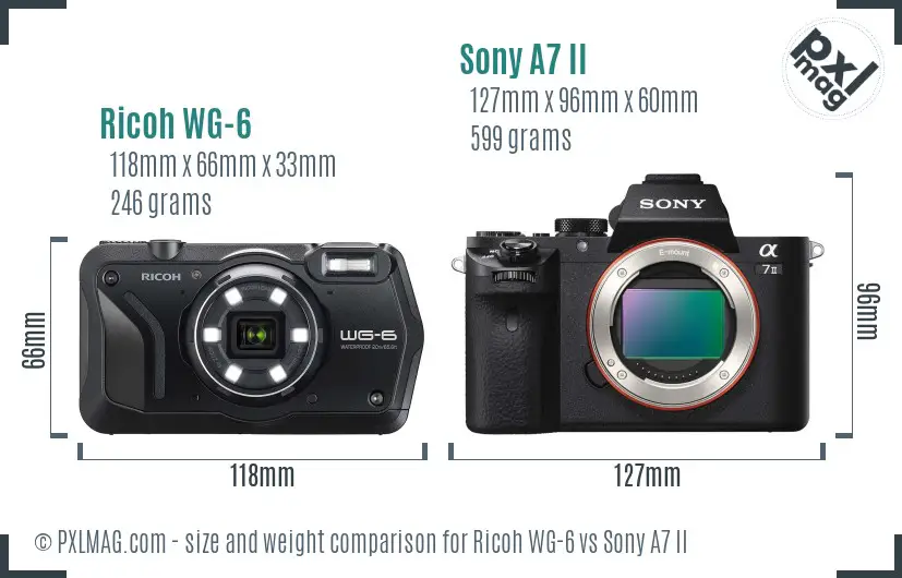 Ricoh WG-6 vs Sony A7 II size comparison