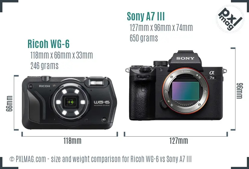 Ricoh WG-6 vs Sony A7 III size comparison