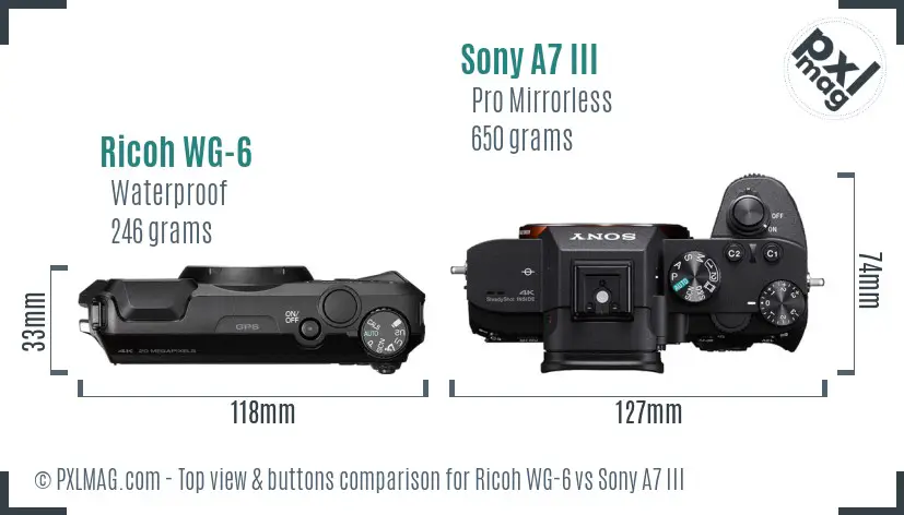 Ricoh WG-6 vs Sony A7 III top view buttons comparison