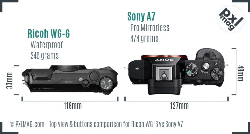 Ricoh WG-6 vs Sony A7 top view buttons comparison