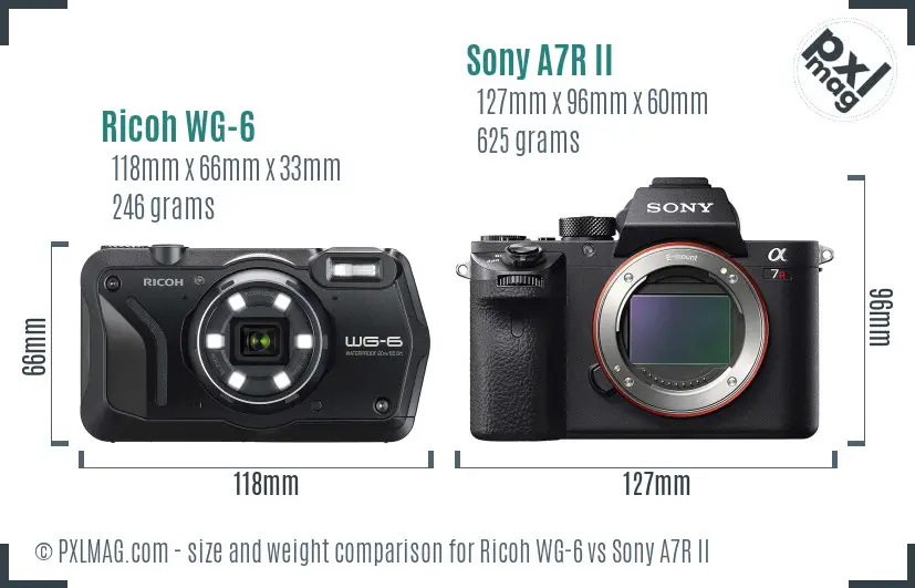 Ricoh WG-6 vs Sony A7R II size comparison