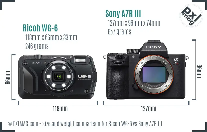 Ricoh WG-6 vs Sony A7R III size comparison