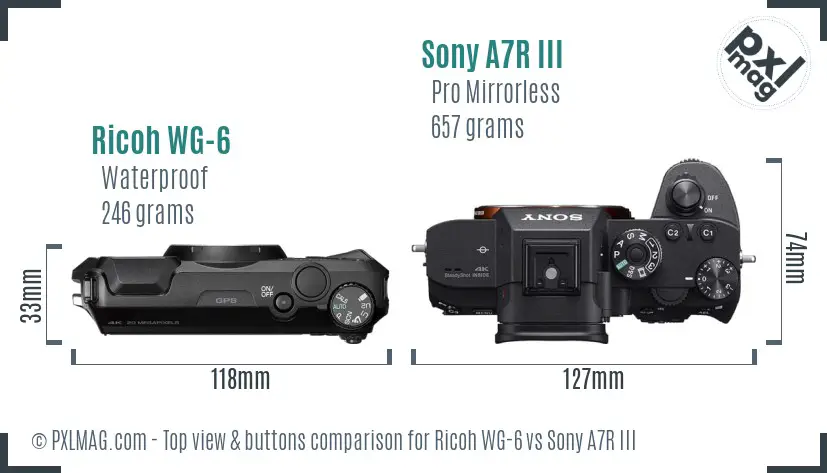 Ricoh WG-6 vs Sony A7R III top view buttons comparison