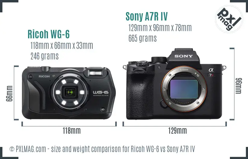 Ricoh WG-6 vs Sony A7R IV size comparison