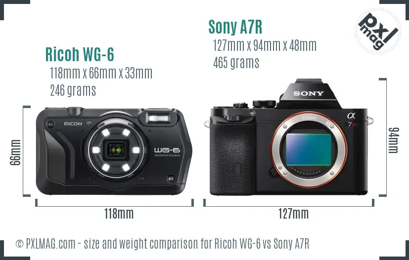 Ricoh WG-6 vs Sony A7R size comparison